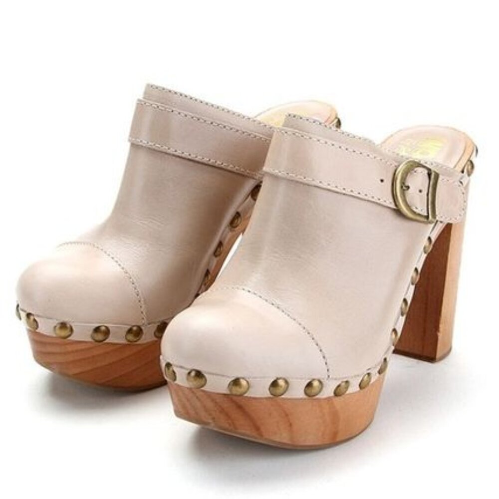Rare Jeffery Campbell Wooden Heel Clog Sandals Natural Leather SlingbacClog